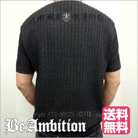 【半額 50%OFF! 閉店SALE】 半袖Tシャツ メンズ Be Ambition ブランド ユリ紋章/メタルスタッズ ・ロゴ サマーセーターチャコールブラック メンズ ファッション 20代 30代 40代 50代 バイカー ロック系 ちょいワル ビーアンビション 夏 夏服