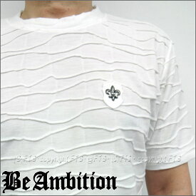 【半額 50%OFF! 閉店SALE】 半袖 Tシャツ Be Ambition クルーネック Tシャツ フクレボーダージャガード ユリ紋章/スタッズ ロゴ刺繍 白ホワイト メンズ 30代 40代 50代 バイカー ロック系 オラオラ系 ちょいワル ビーアンビション 夏 夏服