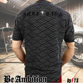 【半額 50%OFF! 閉店SALE】 半袖 Tシャツ Be Ambition Vネック ウェーブ波柄 シースルーブラック 百合柄エンブレム ロゴ刺繍 春夏 ブラック ホワイト ストリート系 メンズ ファッション 30代 40代 50代 ちょいワル ビーアンビション 夏 夏服