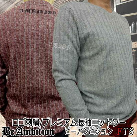 【半額 50%OFF! 閉店SALE】 長袖 Tシャツ Be Ambition ニットソー ロゴ刺繍モデル 大人のロングTシャツ 秋冬 グレー ワインレッド プレミアムモデル アメカジ メンズ ファッション 20代 30代 40代 50代 あす楽 ちょいワル ビーアンビション