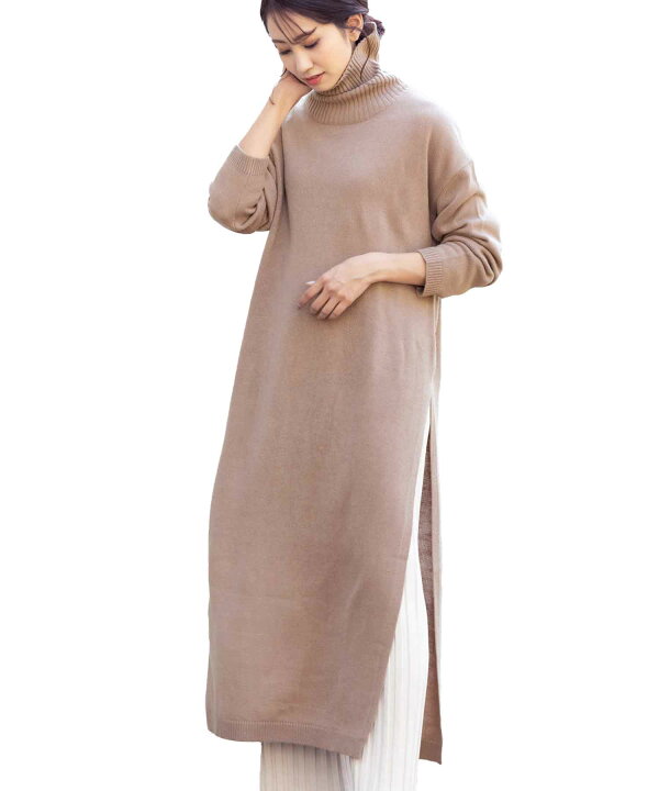 楽天市場】【25%OFFクーポン☆】サイドスリットニットワンピース  