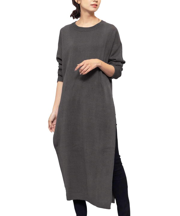 楽天市場】【15%OFFクーポン☆】サイドスリットニットワンピース 
