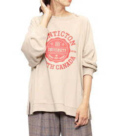 【22%OFFクーポン☆】カレッジロゴビッグスウェットPO トレーナー クルーネック サイドスリット ラグランスリーブ 長袖 M L トップス ゆったり レディース 秋冬 ミリアンデニ対応