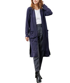 【16%OFFクーポン☆】ストレッチ起毛ニットカーディガン ロング丈 M L トップス アウター ニット 長袖 黒 無地 レディース 秋 冬 春 ミリアンデニ