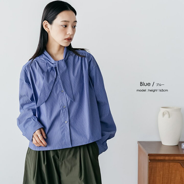 楽天市場】【20%OFFクーポン☆】 タイ付きストライプギャザーブラウス 