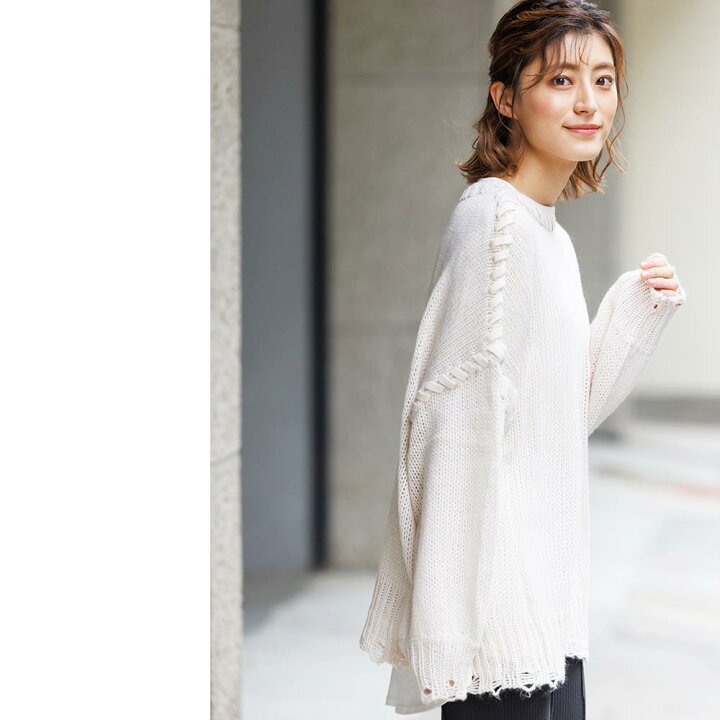 楽天市場】【15%OFFクーポン☆】ダメージ加工ハンドステッチニット  