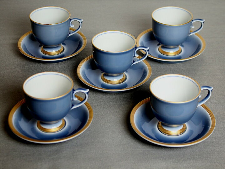 楽天市場 コーヒーカップ ブルー 5客セット 人気 カップアンドソーサー 有田焼 高級 かわいい おしゃれ 結婚祝 男性 女性 お客様用 セット ソーサー 陶器 カップ ソーサー セット 結婚式 引き出物 プレゼント 有田焼 山忠