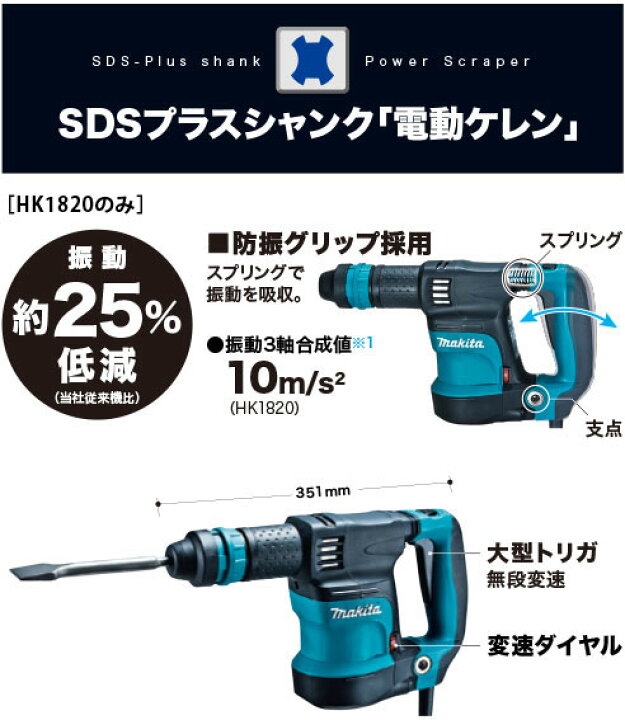 楽天市場】【マキタ】電動ケレン HK1820（スケーリングチゼル38-200 