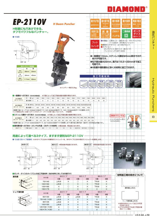 楽天市場】【IKK DIAMOND】油圧パンチャーEP-2110V : 工具のプロ 