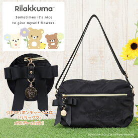 BASIC RILAKKUMA Flower Ver!登場！全国送料無料【リボンチャームナイロンminiショルダーバッグ】 ショルダーバッグ レディース グッズ りぼん バッグ 通勤 通学 旅行 大人かわいい 可愛い 背面ポケット マザーズバッグ 斜め掛け 斜めがけ 肩掛け 肩がけ