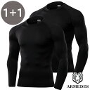 ARMEDES アルメデス 2枚セット コンプレッション インナー Tシャツ 接触冷感 テックフィット 長袖 丸首 メンズ M-2XL 全7色 オールシーズン AR56 送料無料