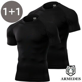 ARMEDES アルメデス 2枚セット コンプレッションインナー 接触冷感 吸汗速乾 通気性 ストレッチ クーリング生地 テックフィット 半袖 メンズ M-2XL 全7色 オールシーズン AR58 送料無料