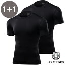 ARMEDES アルメデス 2枚セット コンプレッションインナー 接触冷感 吸汗速乾 伸縮性 通気性 テックフィット 半袖 丸首 メンズ M-3XL 全10色 オールシーズン AR51 送料無料
