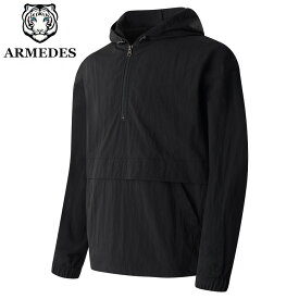 ARMEDES アルメデス ウィンドブレーカー ジャケット 防風 軽量 耐久性 ナイロン ハーフジップ カンガルーポケット ユニセックス 男女共用 M-XL 全3色 オールシーズン AR102 送料無料