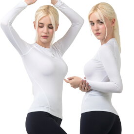 【ARMEDES】 アルメデス 接触冷感 コンプレッションインナー 2枚セット クールネック レディース 女性 オールシーズン 長袖 UVカット 紫外線対策 吸汗速乾 通気性 伸縮性 速乾性 スポーツインナー 加圧シャツ スポーツ トレーニング ジム ヨガ 送料無料 S-XL 全8色 AR241