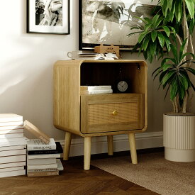 ★在庫一掃セール対象商品★ サイドテーブル ラタン 木製 幅45 寝室 ナイトテーブル おしゃれ ソファ ベッドサイドテーブル ミニ 北欧 1段 シンプル ホワイト