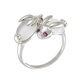 【中古】リング Pt900 プラチナ ムーンストーン ルビー 0.10ct 10号 ラビットモチーフ うさぎ レディース ジュエリー [美品][送料無料]