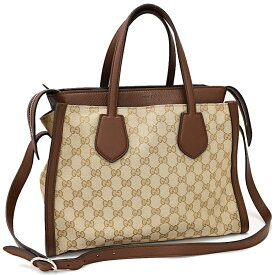 【楽天スーパーSALE】【中古】新品同様 グッチ 2way ハンドバッグ 370822 GGキャンバス レザー ベージュ ブラウン GUCCI [美品][送料無料]