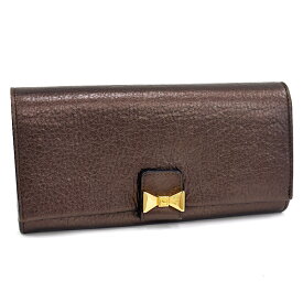 【中古】クロエ ボビー ロングウォレット フラップ 長財布 3P0666 レザー メタリック ブロンズ Chloe