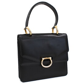 【楽天スーパーSALE】【中古】セリーヌ Wフラップ ハンドバッグ レザー ブラック ヴィンテージ オールドセリーヌ CELINE [送料無料]