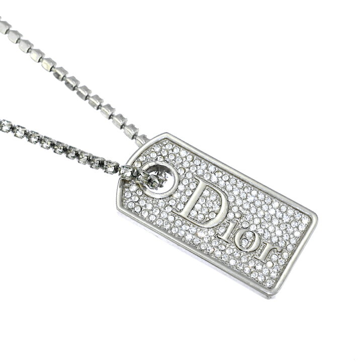 クリスチャン・ディオール(Christian Dior) クリスチャンディオール ネックレス ディオール プレート メタル ラインストーン  シルバーレディース ディオール　プレートネックレス　ラインストーン