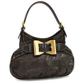 【中古】グッチ クイーンホーボー ワンショルダーバッグ 189885 レザー ダークブラウン リボン ゴールド金具 GUCCI [送料無料]