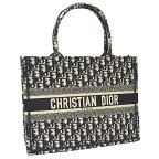 【中古】クリスチャンディオール BOOK TOTE ブックトート ミディアム オブリーク エンブロイダリー ベージュ ネイビー Christian Dior [送料無料]