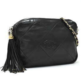 【中古】シャネル チェーンショルダーバッグ マトラッセ ココマーク タッセル レザー ブラック CHANEL [送料無料]