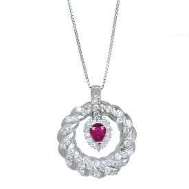 【中古】新品同様 ペンダント ネックレス プラチナ850 900 ダイヤモンド 1.00ct ルビー 0.50ct ジュエリー [美品][送料無料]