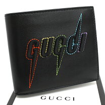 美品) GUCCI 2つ折りエンブリロイダリーブラックレザー
