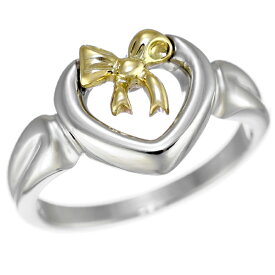 【中古】新品同様 8.5号 ティファニー ハート ウィズ ボウ リボン リング 指輪 スターリングシルバー 925 18K イエローゴールド コンビ TIFFANY&CO. [美品][送料無料]