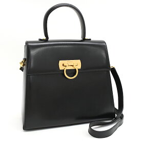 【中古】サルヴァトーレフェラガモ 2WAY ハンドバッグ E21-0536 ガンチーニ レザー ブラック ゴールド金具 Salvatore Ferragamo [送料無料]