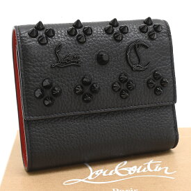 【中古】新品同様 クリスチャンルブタン ルバンザスカイスタッズ 三つ折り コンパクト財布 レザー ブラック スパイク Christian Louboutin LOUBINTHESKY[送料無料]