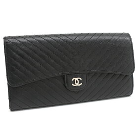 【中古】シャネル シェブロン マトラッセ ロングウォレット A80758 Vステッチ レザー ブラック CHANEL[美品][送料無料]