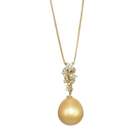 【中古】ペンダント ネックレス K18イエローゴールド パール ダイヤモンド 0.21ct フラワーモチーフ ジュエリー アクセサリー [美品][送料無料]