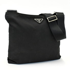 【中古】プラダ ショルダーバッグ クロスボディ 三角プレート トライアングルロゴ ナイロン レザー ブラック PRADA [送料無料]