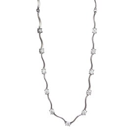 【中古】新品同様 ステーション ネックレス プラチナ850 ダイヤモンド 2.096ct ウェーブチェーン ジュエリー アクセサリー [美品][送料無料]