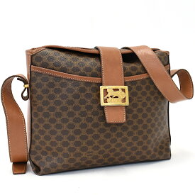 【中古】セリーヌ ショルダーバッグ クロスボディ 肩掛け マカダム 馬車金具 ブラウン ヴィンテージ CELINE [送料無料]