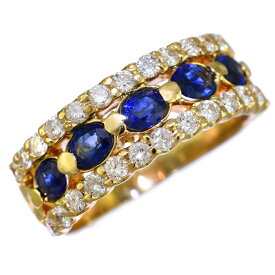 【中古】新品同様 リング 指輪 K18イエローゴールド サファイア 1.25ct ダイヤモンド 0.6ct 14号 ジュエリー アクセサリー [美品][送料無料]