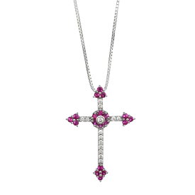 【中古】新品同様 クロス ペンダント ネックレス K18ホワイトゴールド ルビー 0.96ct ダイヤモンド 0.31ct ジュエリー [美品][送料無料]