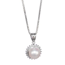 【中古】新品同様 パール ペンダント ネックレス プラチナ 900 850 ダイヤモンド 0.21ct ジュエリー アクセサリー [美品][送料無料]