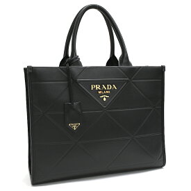 【中古】新品同様 プラダ シンボル トップステッチ レザー ミディアム バッグ 1BA378 ブラック メタルレタリングロゴ PRADA [美品][送料無料]