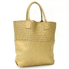 【中古】ボッテガヴェネタ トートバッグ イントレチャート レザー ゴールド BOTTEGA VENETA [送料無料]