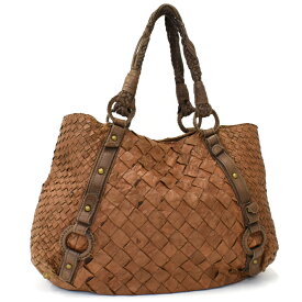 【中古】ボッテガヴェネタ トートバッグ ショルダー イントレチャート レザー ブラウン BOTTEGA VENETA [送料無料]