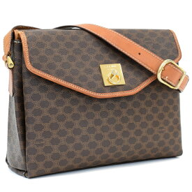 【中古】セリーヌ ショルダーバッグ クロスボディ Wフラップ マカダム PVC レザー ブラウン ヴィンテージ CELINE [送料無料]