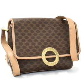 【中古】セリーヌ ショルダーバッグ クロスボディ サークルロゴ マカダム PVC レザー ブラウン ヴィンテージ CELINE [送料無料]