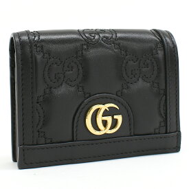 【中古】新品同様 グッチ GGマトラッセ ミニ ウォレット 二つ折り財布 723786 レザー ブラック ダブルG GUCCI[美品][送料無料]