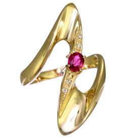 【中古】新品同様 リング 指輪 K18イエローゴールド ルビー 0.27ct ダイヤモンド 0.02ct 12.5号 ジュエリー [美品][送料無料]