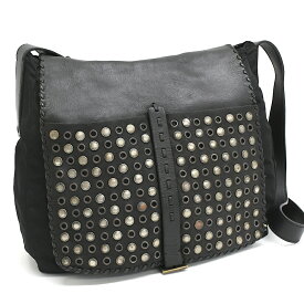 【中古】プラダ スタッズ フラップ クロスボディ ショルダーバッグ ナイロン ブラック トライアングルロゴプレート PRADA[送料無料]