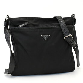 【中古】プラダ ショルダーバッグ クロスボディ 三角プレート トライアングルロゴ ナイロン レザー ブラック PRADA [送料無料]